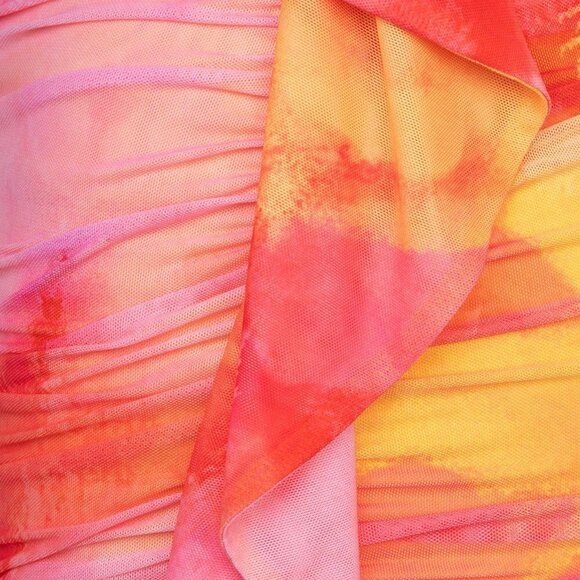 Multicolor Sexy Women's Tie Dye Draped Ruffle Tube Ruched Mini Dress - Picture 7 of 8